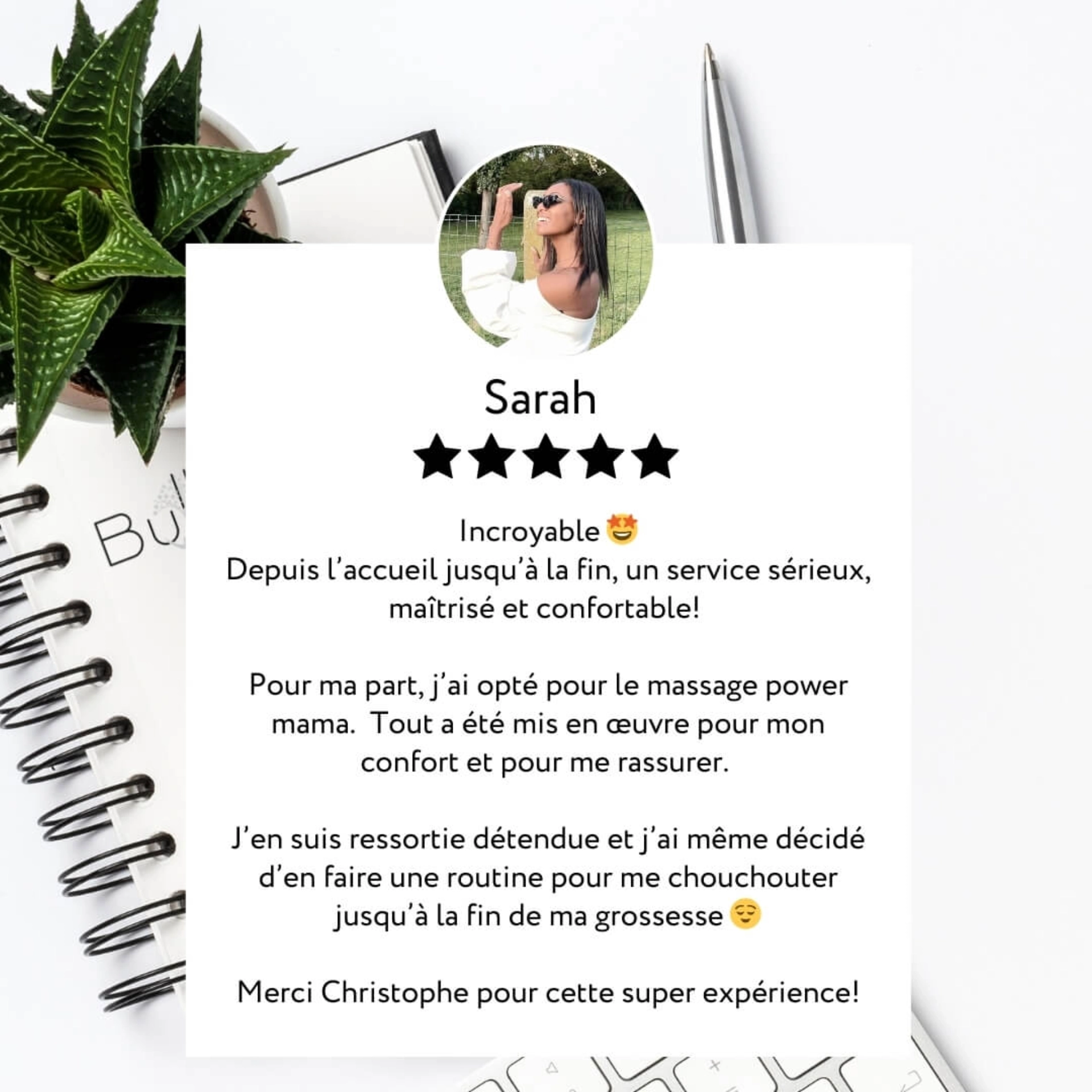 Marie, après son massage prénatal Power Mama chez Bullez